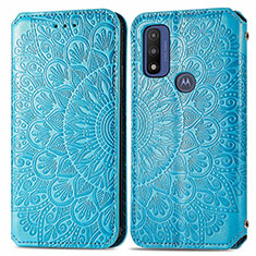 Leather Case Stands Fashionable Pattern Flip Cover Holder S01D for Motorola Moto G Pure Blue