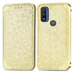 Leather Case Stands Fashionable Pattern Flip Cover Holder S01D for Motorola Moto G Pure Gold