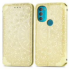 Leather Case Stands Fashionable Pattern Flip Cover Holder S01D for Motorola Moto G71 5G Gold