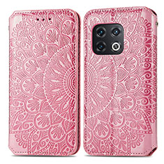 Leather Case Stands Fashionable Pattern Flip Cover Holder S01D for OnePlus 10 Pro 5G Rose Gold