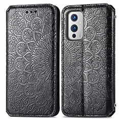 Leather Case Stands Fashionable Pattern Flip Cover Holder S01D for OnePlus 9 5G Black