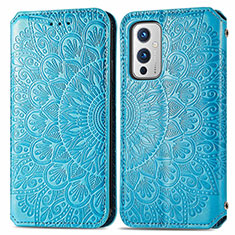 Leather Case Stands Fashionable Pattern Flip Cover Holder S01D for OnePlus 9 5G Blue