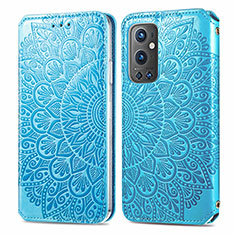 Leather Case Stands Fashionable Pattern Flip Cover Holder S01D for OnePlus 9 Pro 5G Blue