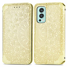 Leather Case Stands Fashionable Pattern Flip Cover Holder S01D for OnePlus Nord 2 5G Gold