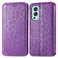 Leather Case Stands Fashionable Pattern Flip Cover Holder S01D for OnePlus Nord 2 5G Purple