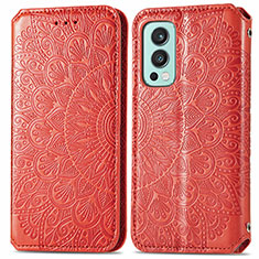 Leather Case Stands Fashionable Pattern Flip Cover Holder S01D for OnePlus Nord 2 5G Red