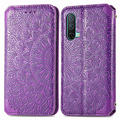 Leather Case Stands Fashionable Pattern Flip Cover Holder S01D for OnePlus Nord CE 5G Purple