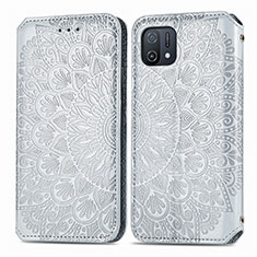 Leather Case Stands Fashionable Pattern Flip Cover Holder S01D for Oppo A16K Silver