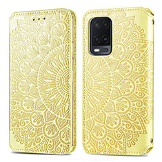 Leather Case Stands Fashionable Pattern Flip Cover Holder S01D for Oppo A54 4G Gold