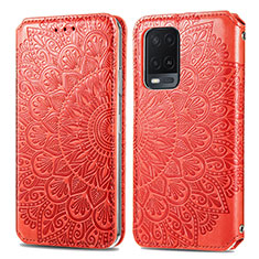 Leather Case Stands Fashionable Pattern Flip Cover Holder S01D for Oppo A54 4G Red