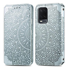 Leather Case Stands Fashionable Pattern Flip Cover Holder S01D for Oppo A54 4G Silver