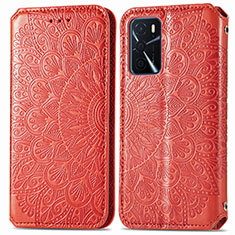 Leather Case Stands Fashionable Pattern Flip Cover Holder S01D for Oppo A54s Red