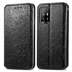 Leather Case Stands Fashionable Pattern Flip Cover Holder S01D for Oppo A94 5G Black