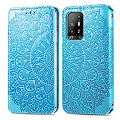 Leather Case Stands Fashionable Pattern Flip Cover Holder S01D for Oppo A94 5G Blue