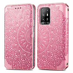 Leather Case Stands Fashionable Pattern Flip Cover Holder S01D for Oppo A94 5G Rose Gold