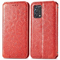 Leather Case Stands Fashionable Pattern Flip Cover Holder S01D for Oppo A95 4G Red