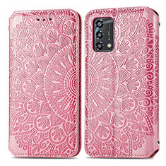 Leather Case Stands Fashionable Pattern Flip Cover Holder S01D for Oppo A95 4G Rose Gold