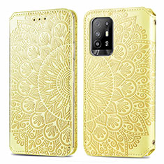 Leather Case Stands Fashionable Pattern Flip Cover Holder S01D for Oppo A95 5G Gold