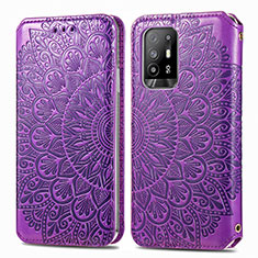 Leather Case Stands Fashionable Pattern Flip Cover Holder S01D for Oppo A95 5G Purple