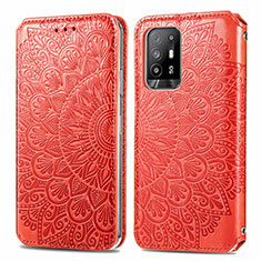 Leather Case Stands Fashionable Pattern Flip Cover Holder S01D for Oppo F19 Pro+ Plus 5G Red