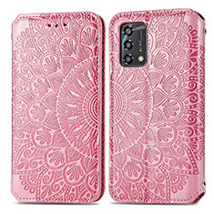Leather Case Stands Fashionable Pattern Flip Cover Holder S01D for Oppo F19 Rose Gold