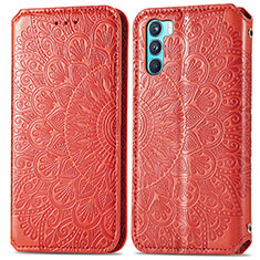 Leather Case Stands Fashionable Pattern Flip Cover Holder S01D for Oppo K9 Pro 5G Red