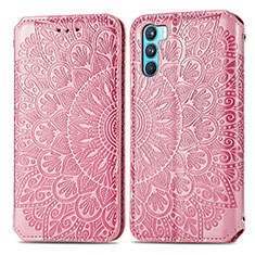 Leather Case Stands Fashionable Pattern Flip Cover Holder S01D for Oppo K9 Pro 5G Rose Gold