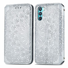 Leather Case Stands Fashionable Pattern Flip Cover Holder S01D for Oppo K9 Pro 5G Silver