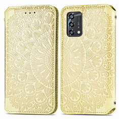 Leather Case Stands Fashionable Pattern Flip Cover Holder S01D for Oppo Reno6 Lite Gold