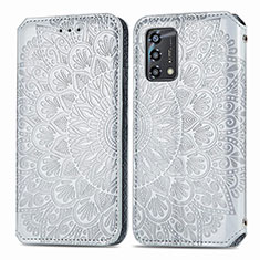 Leather Case Stands Fashionable Pattern Flip Cover Holder S01D for Oppo Reno6 Lite Silver