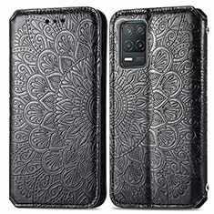 Leather Case Stands Fashionable Pattern Flip Cover Holder S01D for Realme 8 5G Black