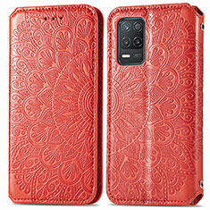 Leather Case Stands Fashionable Pattern Flip Cover Holder S01D for Realme 8 5G Red