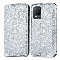 Leather Case Stands Fashionable Pattern Flip Cover Holder S01D for Realme 8 5G Silver