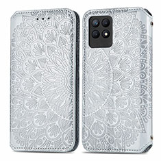 Leather Case Stands Fashionable Pattern Flip Cover Holder S01D for Realme 8i Silver