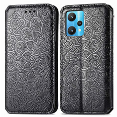 Leather Case Stands Fashionable Pattern Flip Cover Holder S01D for Realme 9 4G Black