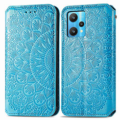 Leather Case Stands Fashionable Pattern Flip Cover Holder S01D for Realme 9 4G Blue