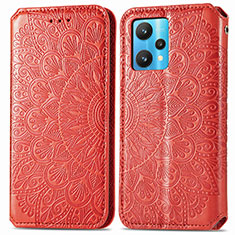 Leather Case Stands Fashionable Pattern Flip Cover Holder S01D for Realme 9 4G Red