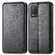 Leather Case Stands Fashionable Pattern Flip Cover Holder S01D for Realme 9 5G India Black