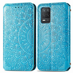 Leather Case Stands Fashionable Pattern Flip Cover Holder S01D for Realme 9 5G India Blue