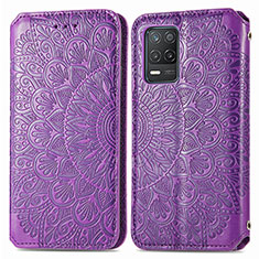 Leather Case Stands Fashionable Pattern Flip Cover Holder S01D for Realme 9 5G India Purple