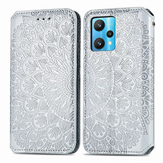 Leather Case Stands Fashionable Pattern Flip Cover Holder S01D for Realme 9 5G Silver