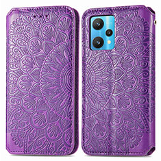 Leather Case Stands Fashionable Pattern Flip Cover Holder S01D for Realme 9 Pro 5G Purple