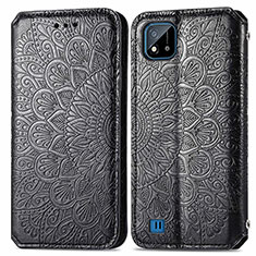 Leather Case Stands Fashionable Pattern Flip Cover Holder S01D for Realme C20A Black