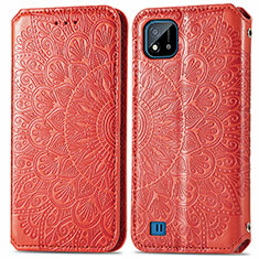 Leather Case Stands Fashionable Pattern Flip Cover Holder S01D for Realme C20A Red