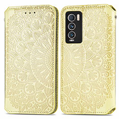 Leather Case Stands Fashionable Pattern Flip Cover Holder S01D for Realme GT Master Explorer 5G Gold