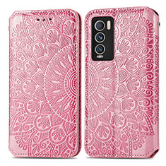 Leather Case Stands Fashionable Pattern Flip Cover Holder S01D for Realme GT Master Explorer 5G Rose Gold