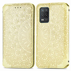 Leather Case Stands Fashionable Pattern Flip Cover Holder S01D for Realme Narzo 30 5G Gold