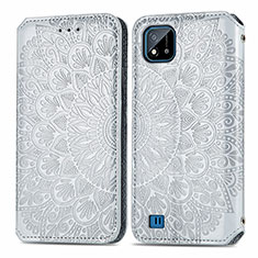 Leather Case Stands Fashionable Pattern Flip Cover Holder S01D for Realme Narzo 50i Silver