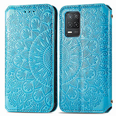 Leather Case Stands Fashionable Pattern Flip Cover Holder S01D for Realme Q3 5G Blue