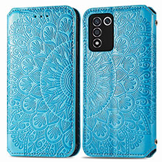 Leather Case Stands Fashionable Pattern Flip Cover Holder S01D for Realme Q3s 5G Blue